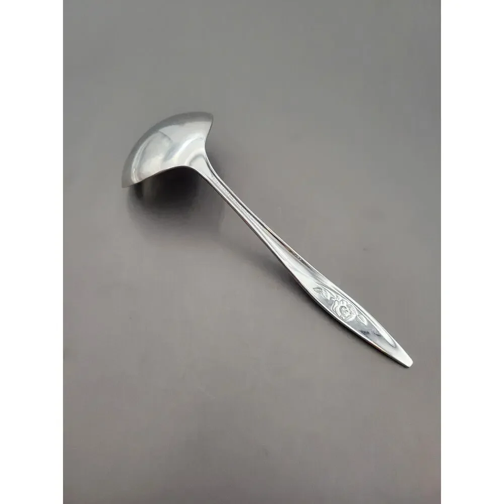 Oneida OUR ROSE Forever Rose Stainless Glossy Flatware Floral Gravy Ladle